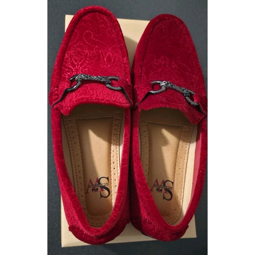 Red Velvet Men's Slip-On Loafers with Metal Bit